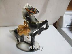 Vintage Porcelain Horse Rearing Figurine Bucking 12 Gold Saddle Trim Glorious