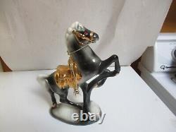 Vintage Porcelain Horse Rearing Figurine Bucking 12 Gold Saddle Trim Glorious