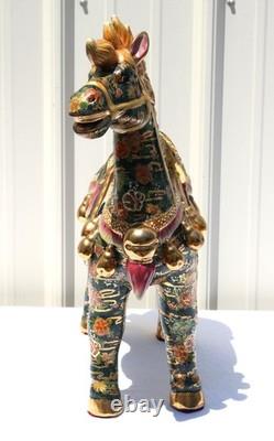 Vintage Porcelain Royal Satsuma Moriage Style Horse Statue Gold Leaf