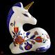 Vintage Porcelain Unicorn Figurine Floral Pattern Gold Detail Folk 3.75inx3.5in