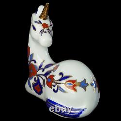 Vintage Porcelain Unicorn Figurine Floral Pattern Gold Detail Folk 3.75inX3.5in