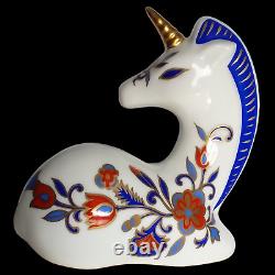 Vintage Porcelain Unicorn Figurine Floral Pattern Gold Detail Folk 3.75inX3.5in