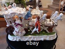 Vintage Porcelain Victorian Couple Figurine with 4 Horses and Carriage