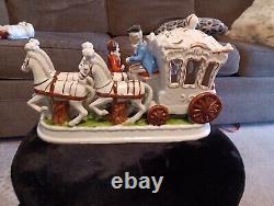 Vintage Porcelain Victorian Couple Figurine with 4 Horses and Carriage