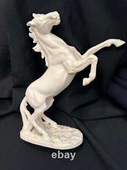 Vintage Porcelain White Stallion Horse Statue Flora Plateel 560 Gouda Holland