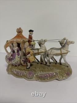 Vintage Rococo Style Victorian Porcelain Horse Drawn Carriage Figurine Japan Art
