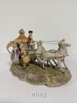 Vintage Rococo Style Victorian Porcelain Horse Drawn Carriage Figurine Japan Art
