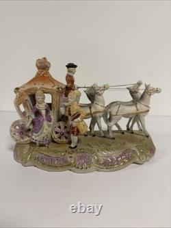 Vintage Rococo Style Victorian Porcelain Horse Drawn Carriage Figurine Japan Art