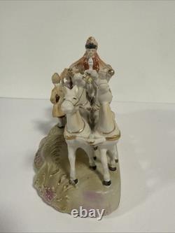 Vintage Rococo Style Victorian Porcelain Horse Drawn Carriage Figurine Japan Art