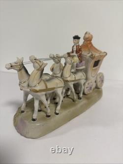 Vintage Rococo Style Victorian Porcelain Horse Drawn Carriage Figurine Japan Art