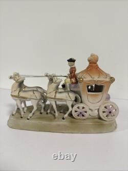 Vintage Rococo Style Victorian Porcelain Horse Drawn Carriage Figurine Japan Art