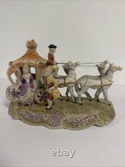 Vintage Rococo Style Victorian Porcelain Horse Drawn Carriage Figurine Japan Art