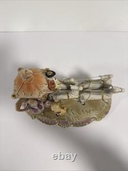 Vintage Rococo Style Victorian Porcelain Horse Drawn Carriage Figurine Japan Art