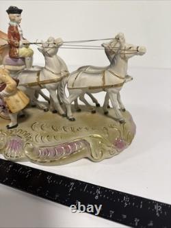 Vintage Rococo Style Victorian Porcelain Horse Drawn Carriage Figurine Japan Art