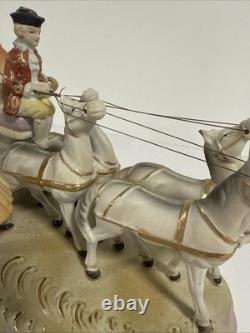 Vintage Rococo Style Victorian Porcelain Horse Drawn Carriage Figurine Japan Art