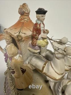 Vintage Rococo Style Victorian Porcelain Horse Drawn Carriage Figurine Japan Art
