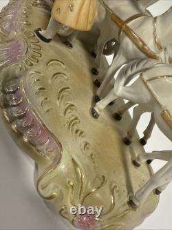 Vintage Rococo Style Victorian Porcelain Horse Drawn Carriage Figurine Japan Art