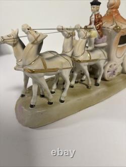 Vintage Rococo Style Victorian Porcelain Horse Drawn Carriage Figurine Japan Art