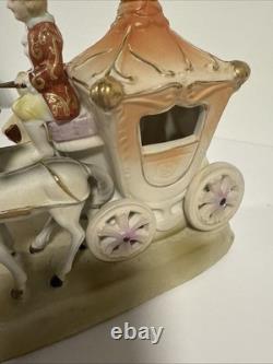 Vintage Rococo Style Victorian Porcelain Horse Drawn Carriage Figurine Japan Art
