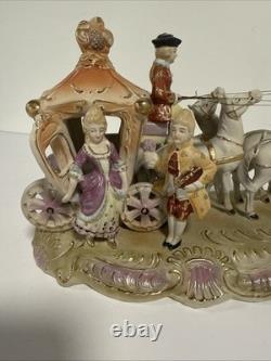 Vintage Rococo Style Victorian Porcelain Horse Drawn Carriage Figurine Japan Art