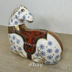 Vintage Royal Crown Derby Bone China Imari Horse Figurine Gold Stopper Mint