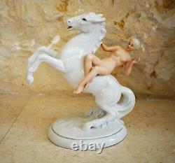 Vintage SCHAUBACH KUNST PORCELAIN Figurine NUDE Woman on a White Horse