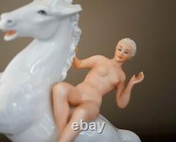 Vintage SCHAUBACH KUNST PORCELAIN Figurine NUDE Woman on a White Horse