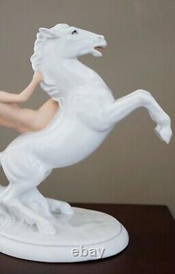 Vintage SCHAUBACH KUNST PORCELAIN Figurine NUDE Woman on a White Horse