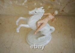 Vintage SCHAUBACH KUNST PORCELAIN Figurine NUDE Woman on a White Horse