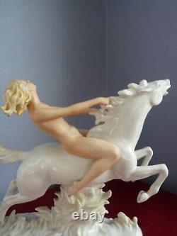 Vintage Schau Bach Kunst Porcelain Figurine Art Deco Nude Woman on Horse