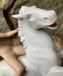 Vintage Schaubach-Kunst German Porcelain Figurine Of Nude On White Horse, Mint