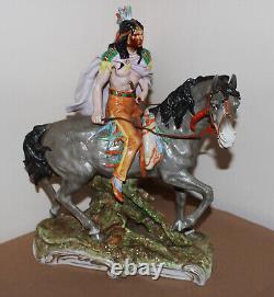 Vintage Scheibe Alsbach Porcelain Figurine Indian Riding Horse Germany 16 tall