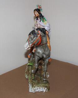 Vintage Scheibe Alsbach Porcelain Figurine Indian Riding Horse Germany 16 tall