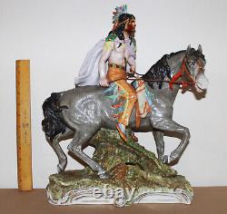 Vintage Scheibe Alsbach Porcelain Figurine Indian Riding Horse Germany 16 tall