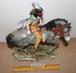 Vintage Scheibe Alsbach Porcelain Figurine Indian Riding Horse Germany 16 tall