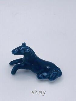Vintage Set of 8 Cobalt Blue Porcelain Wang Mu Horse Mini Porcelain Figurines