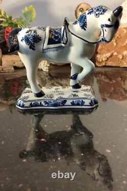 Vintage Signed Delft Blue Hand Painted Horse Figure Figurine Made in Holland