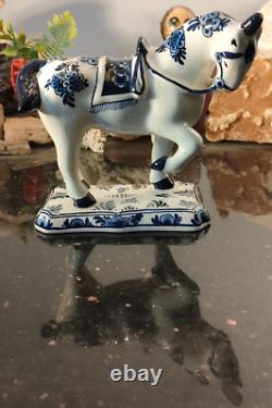 Vintage Signed Delft Blue Hand Painted Horse Figure Figurine Made in Holland