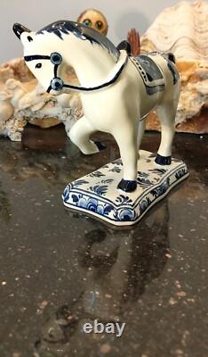 Vintage Signed Delft Blue Hand Painted Horse Figure Figurine Made in Holland