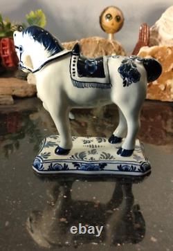 Vintage Signed Delft Blue Hand Painted Horse Figure Figurine Made in Holland