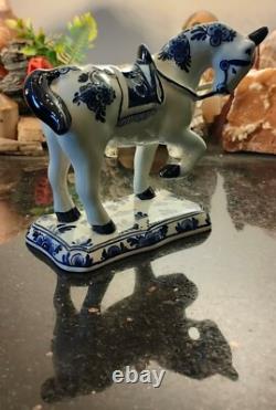 Vintage Signed Delft Blue Hand Painted Horse Figure Figurine Made in Holland