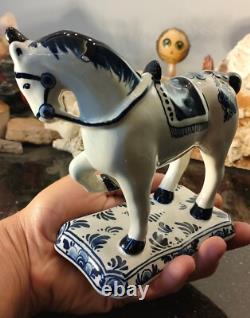 Vintage Signed Delft Blue Hand Painted Horse Figure Figurine Made in Holland