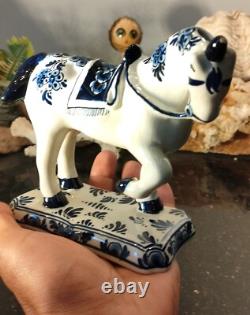 Vintage Signed Delft Blue Hand Painted Horse Figure Figurine Made in Holland