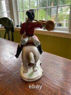 Vintage Sitzendorf porcelain French officer with horn on rearing horse