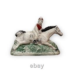Vintage Staffordshire Equestrian Rider on White Stallion Statuette Hand Painted