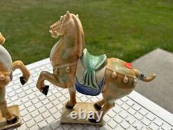 Vintage Tang Dynasty Horse Set Of 2 Sancai War Horses Glazed with Markings