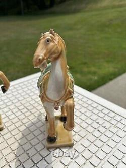 Vintage Tang Dynasty Horse Set Of 2 Sancai War Horses Glazed with Markings