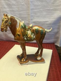 Vintage Tang Dynasty War Horse Figurine Glazed Ceramic China Statue