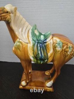 Vintage Tang Dynasty War Horse Figurine Glazed Ceramic China Statue