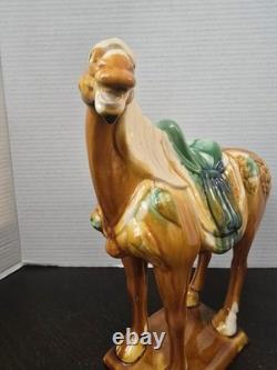 Vintage Tang Dynasty War Horse Figurine Glazed Ceramic China Statue